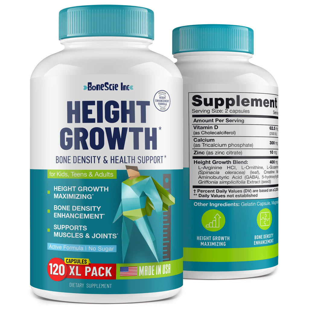 Height Growth Maximizer - Made in USA - Natural Height Increase Booster & Bone Growth Pills - Grow Taller Supplement for Adults, Teens & Kids - Vitamins for Boys & Girls to Get Taller - 120 capsules BONESCIE INCBuy Supplements Australia