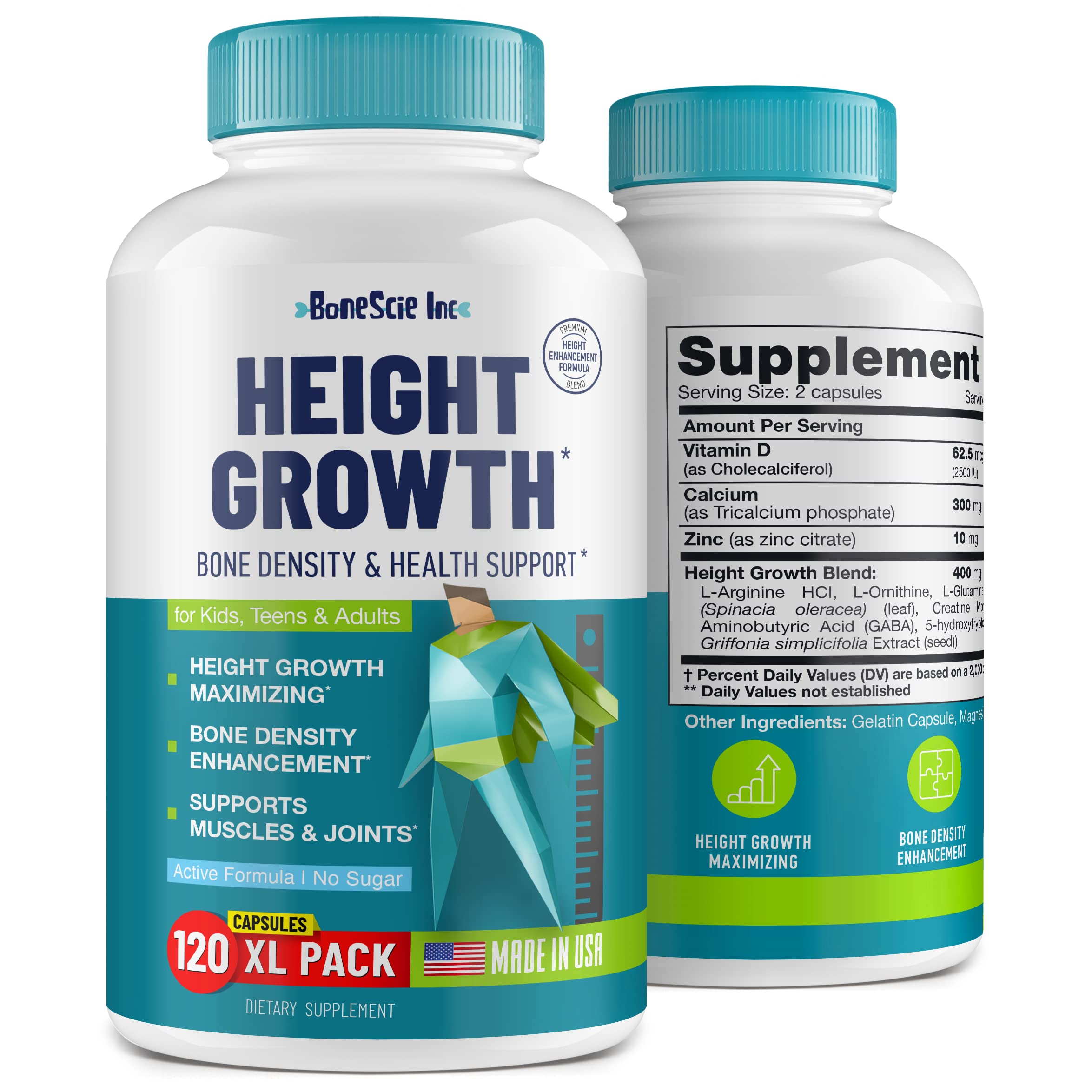 Height Growth Maximizer - Made in USA - Natural Height Increase Booster & Bone Growth Pills - Grow Taller Supplement for Adults, Teens & Kids - Vitamins for Boys & Girls to Get Taller - 120 capsules BONESCIE INCBuy Supplements Australia