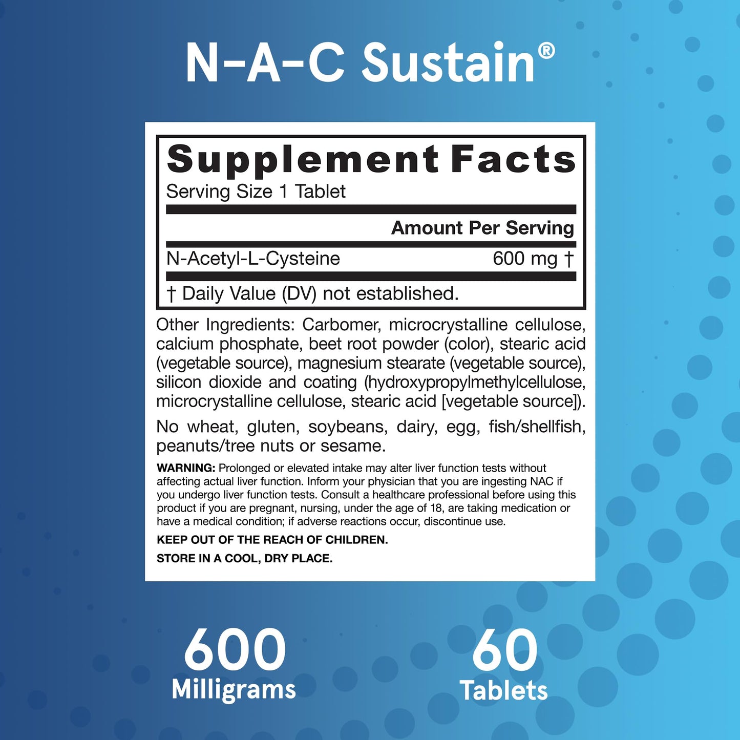 Jarrow Formulas N-A-C Sustain 600 mg, Dietary Supplement, NAC 600 mg, an Antioxidant Amino Acid Support