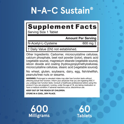 Jarrow Formulas N-A-C Sustain 600 mg, Dietary Supplement, NAC 600 mg, an Antioxidant Amino Acid Support