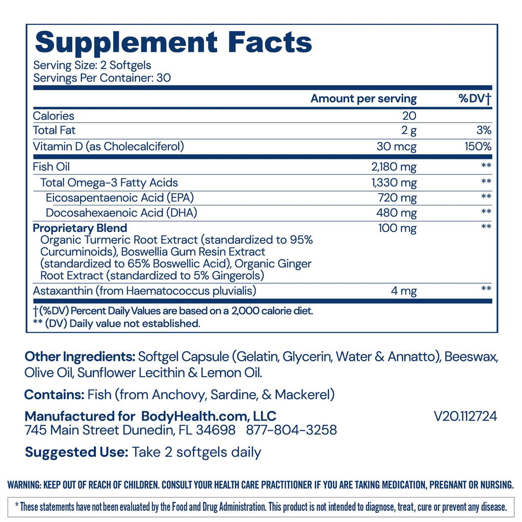 BodyHealth Omega 3 Health, Fish Oil Supplement for Women and Men, Heart and Brain Health, Fish Oil Pills, Fatty Acid Supplements, Omega 3 Vitamins - 60 Soft Gels BodyHealthBuy Supplements Australia