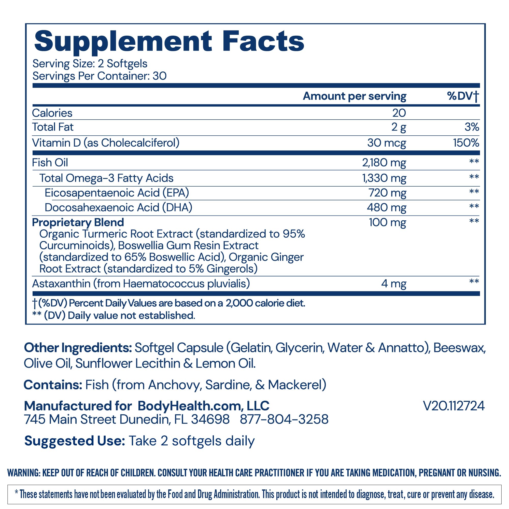 BodyHealth Omega 3 Health, Fish Oil Supplement for Women and Men, Heart and Brain Health, Fish Oil Pills, Fatty Acid Supplements, Omega 3 Vitamins - 60 Soft Gels BodyHealthBuy Supplements Australia