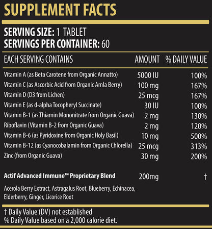 Actif Advanced Immune Support with 10+ Factors for Immunity Booster - 100% Natural, Non-GMO, 60 count ACTIF buy supplements Au