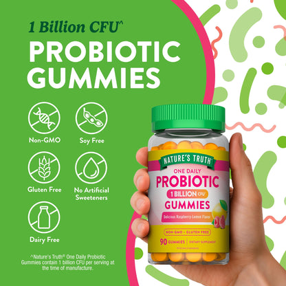 Nature's Truth Probiotic Gummies | 1 Billion CFU | 90 Count | Raspberry Lemon Flavor | Non-GMO & Gluten Free Supplement