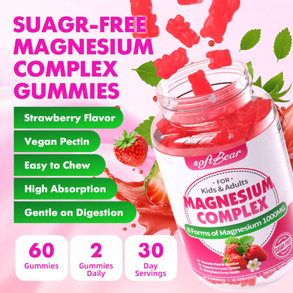 softbear Magnesium Complex Gummies for Women & Men & Kids, 8 in 1 Magnesium Complex Supplement 1000mg-Magnesium Glycinate,Citrate,Malate Supports Calm, Zzz, Muscle Cramp, Strawberry Flavor 120 Count softbear buy supplements Au