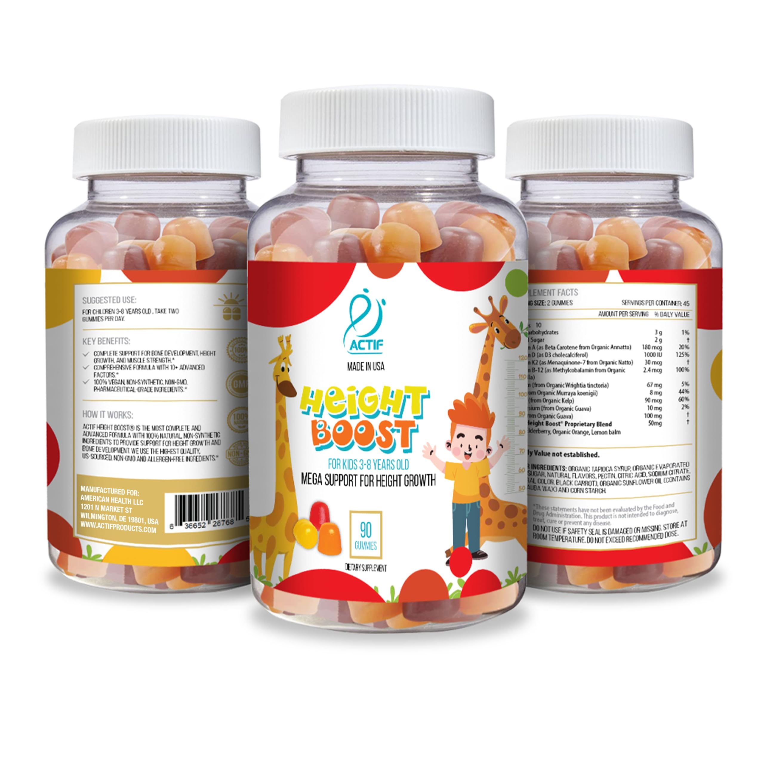 Actif Height Boost Mega Support for Kids 3-8 Years Old, Height Growth with 10+ Factors, 60 Gummies, Strawberry Flavor, Get Tall Fast Formula ACTIFBuy Supplements Australia