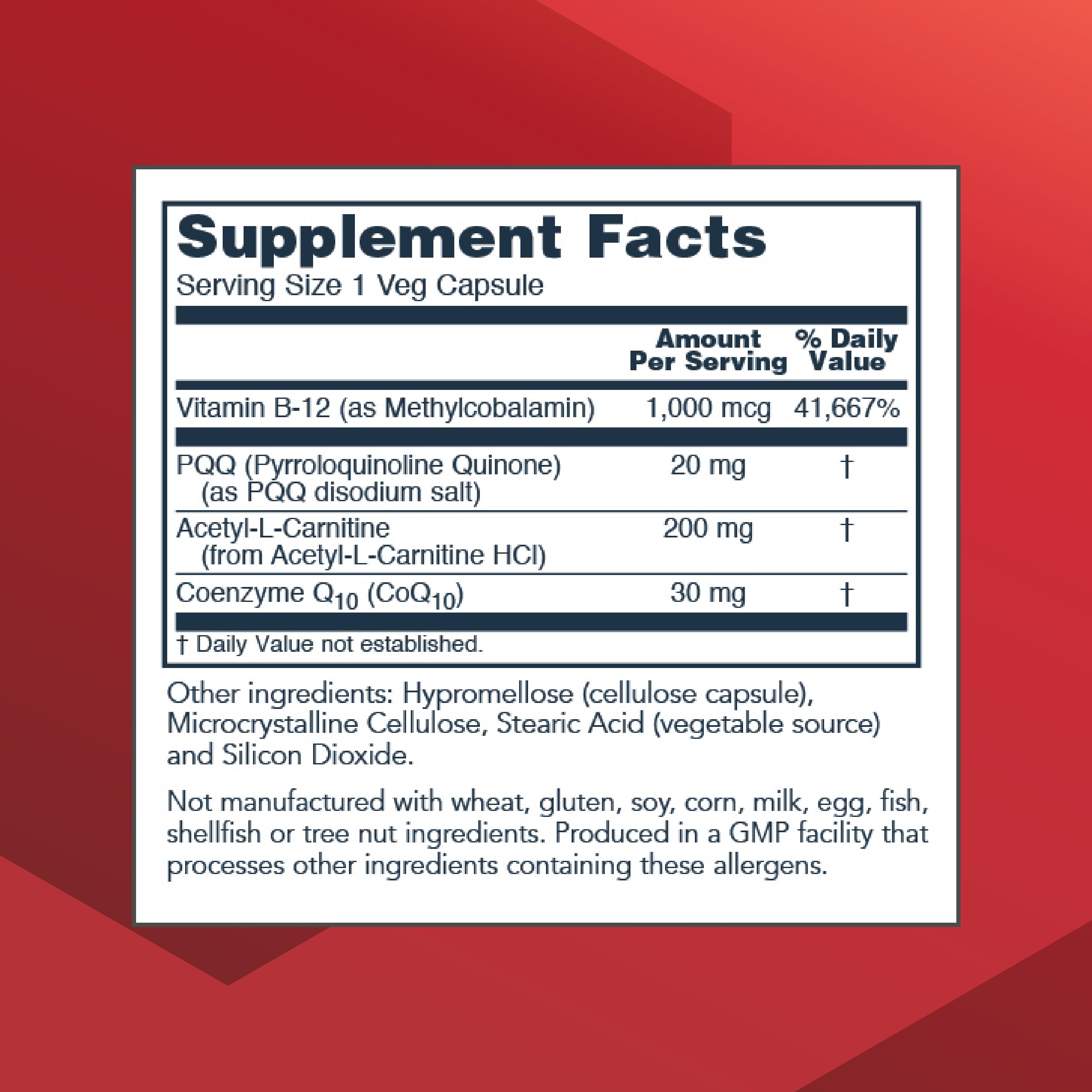 PROTOCOL FOR LIFE BALANCE PQQ Complex - Mitochondrial Health - with CoQ10 & L Carnitine - B Vitamin - Supplement for Energy - 30 Veg Caps PROTOCOL FOR LIFE BALANCE buy supplements Au