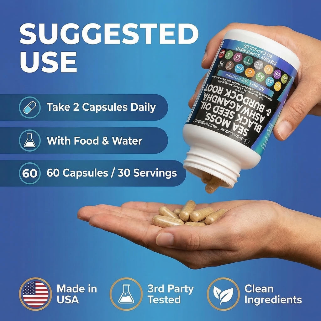 Clean Nutraceuticals Sea Moss Black Seed Oil Ashwagandha Turmeric Bladderwrack Burdock & Vitamin C Vitamin D3 with Elderberry Manuka Dandelion Yellow Dock Iodine Chlorophyll ACV Clean NutraceuticalsBuy Supplements Australia