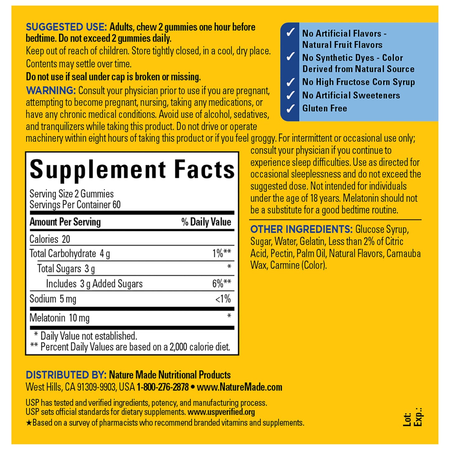 Nature Made Melatonin 10 mg per serving Gummies, Sleep Gummies for Adults Maximum Strength Dosage, 100% Drug Free Sleep Aid