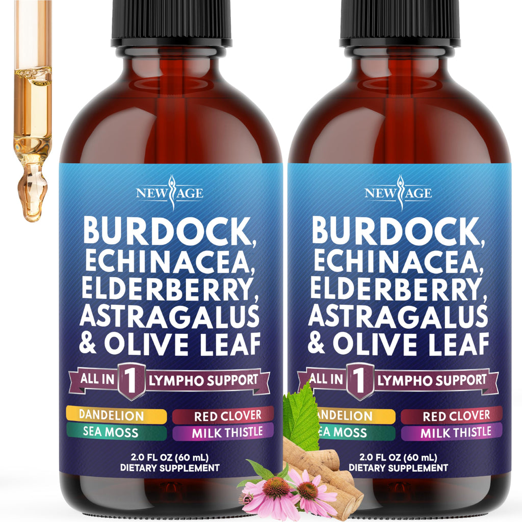 NEW AGE Lymphatic Drainage Supplement - Burdock Lymphatic Support Drops - Burdock Root, Mullein, Echinacea, Elderberry, Dandelion, Astragalus, Milk Thistle, Red Clover - 4 oz NEW AGE buy supplements Au