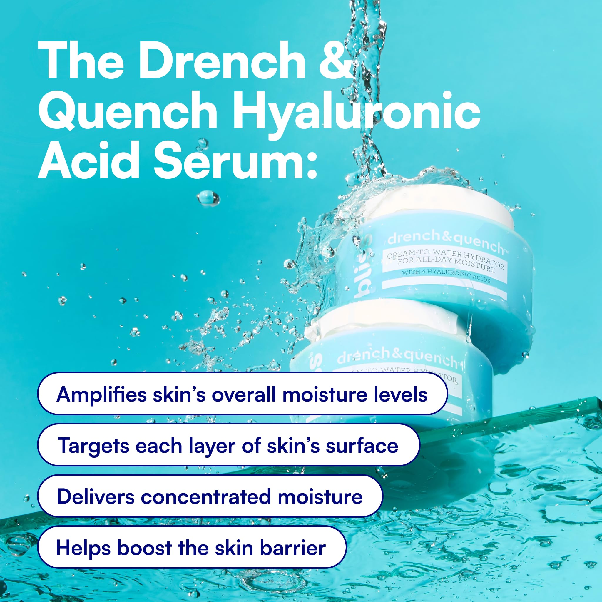 Bliss Drench & Quench Hyaluronic Acid Cream to Water Moisturizer | Lightweight Face Cream with 4 Types of Hyaluronic Acid for All Day Hydration and Plump Skin | Clean Vegan & Cruelty Free 1.7 fl oz BlissBuy Supplements Australia