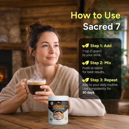 Naturealm Sacred 7 Organic Mushroom Powder Supplement | 7-Month Supply | 7-in-1 Blend with Lions Mane, Reishi, Chaga | Brain & Immune Support