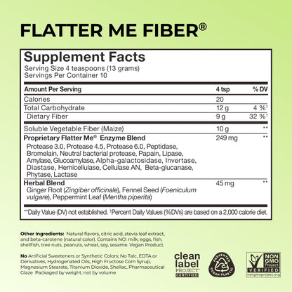 Flatter Me Fiber Booster – Fiber Supplement for Women & Men, Prebiotics & Enzymes for Weight Support, Reduce Bloating