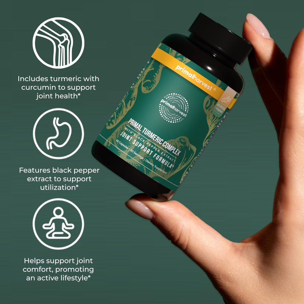 Primal Harvest 1 Pack, Primal Turmeric Complex w/Black Pepper Extract, Joint and Mobility Support Turmeric Supplement for Women & Men, 60 Capsules Primal HarvestBuy Supplements Australia