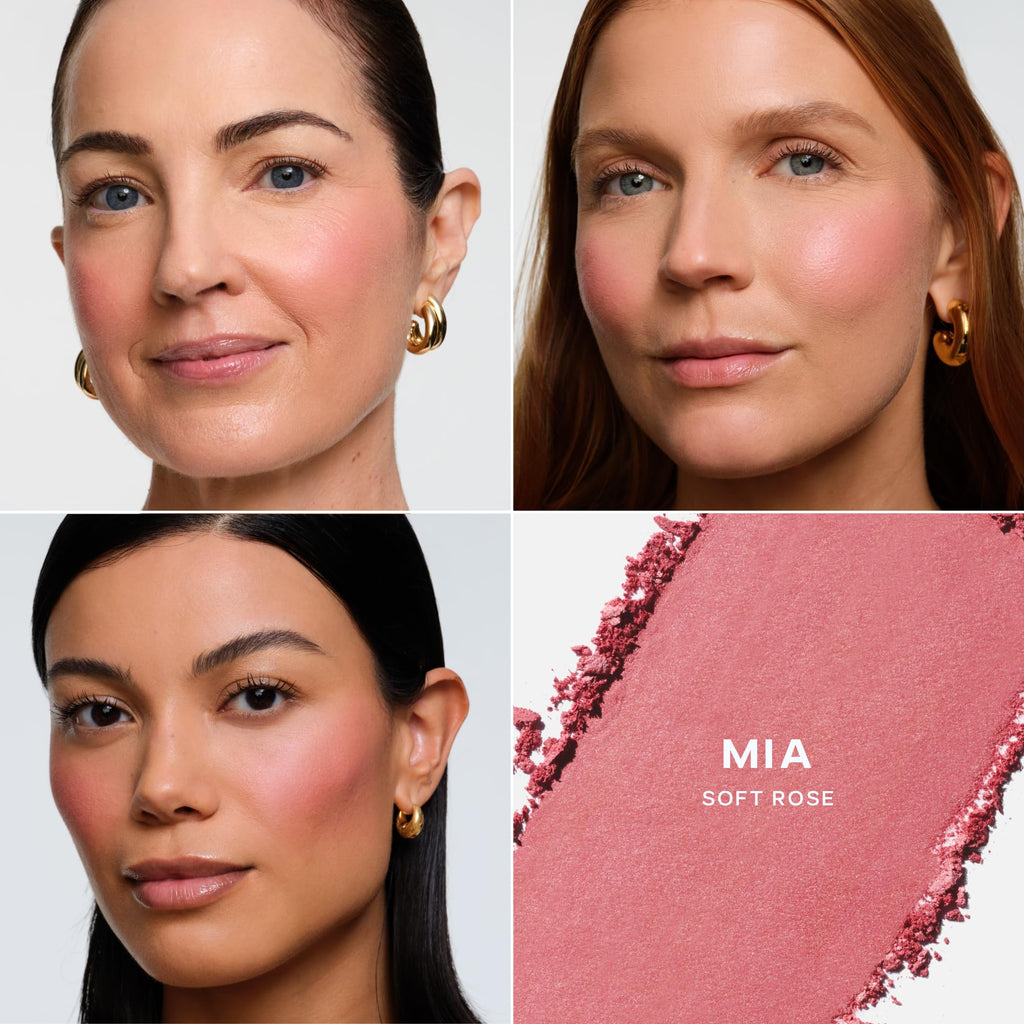 Saie Blush & Brush Duo - SuperSuede Baked Blush in Mia (.01 oz) & Powder Blush Brush - Talc-Free, Moisturizing Blush with Vegan, Fluffy Brush for Seamless Application SaieBuy Supplements Australia