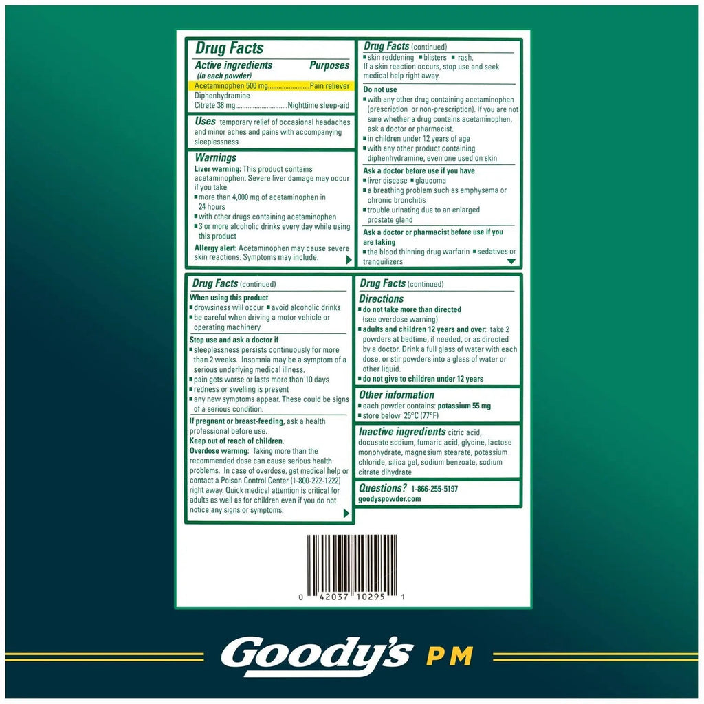 Goody's Nighttime Powder, Pain Reliever & Sleep Aid with Acetaminophen & Diphenhydramine Citrate, Caffeine Free, 16 Count Goody'sBuy Supplements Australia