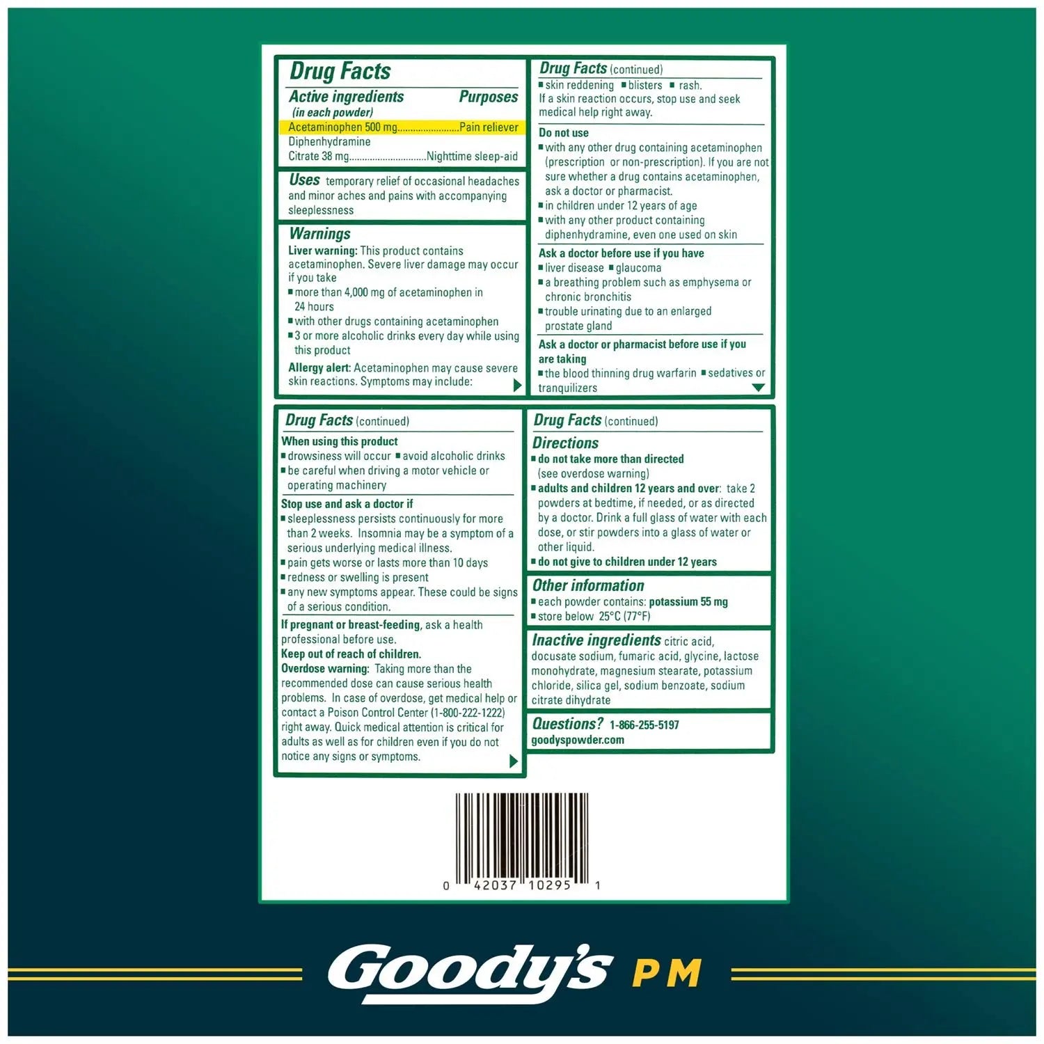 Goody's Nighttime Powder, Pain Reliever & Sleep Aid with Acetaminophen & Diphenhydramine Citrate, Caffeine Free, 16 Count Goody'sBuy Supplements Australia