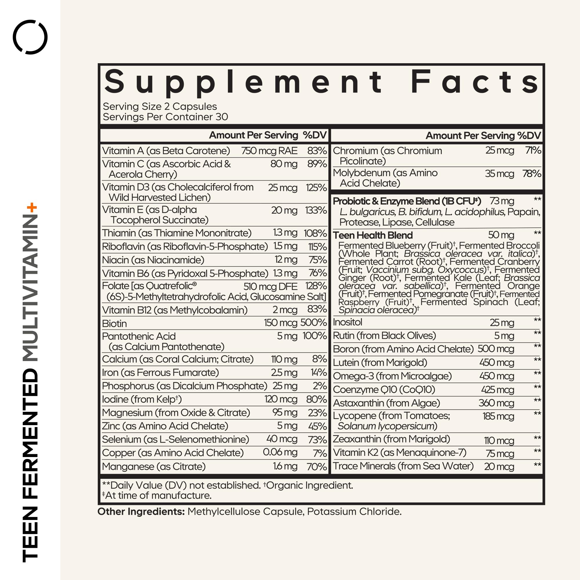 Codeage Teen Multivitamin Supplement – Daily Vitamins and Minerals for Teen Boys and Girls – Organic Whole Food Formula with Omega-3 and Vitamins A to K - 60 Capsules CodeageBuy Supplements Australia