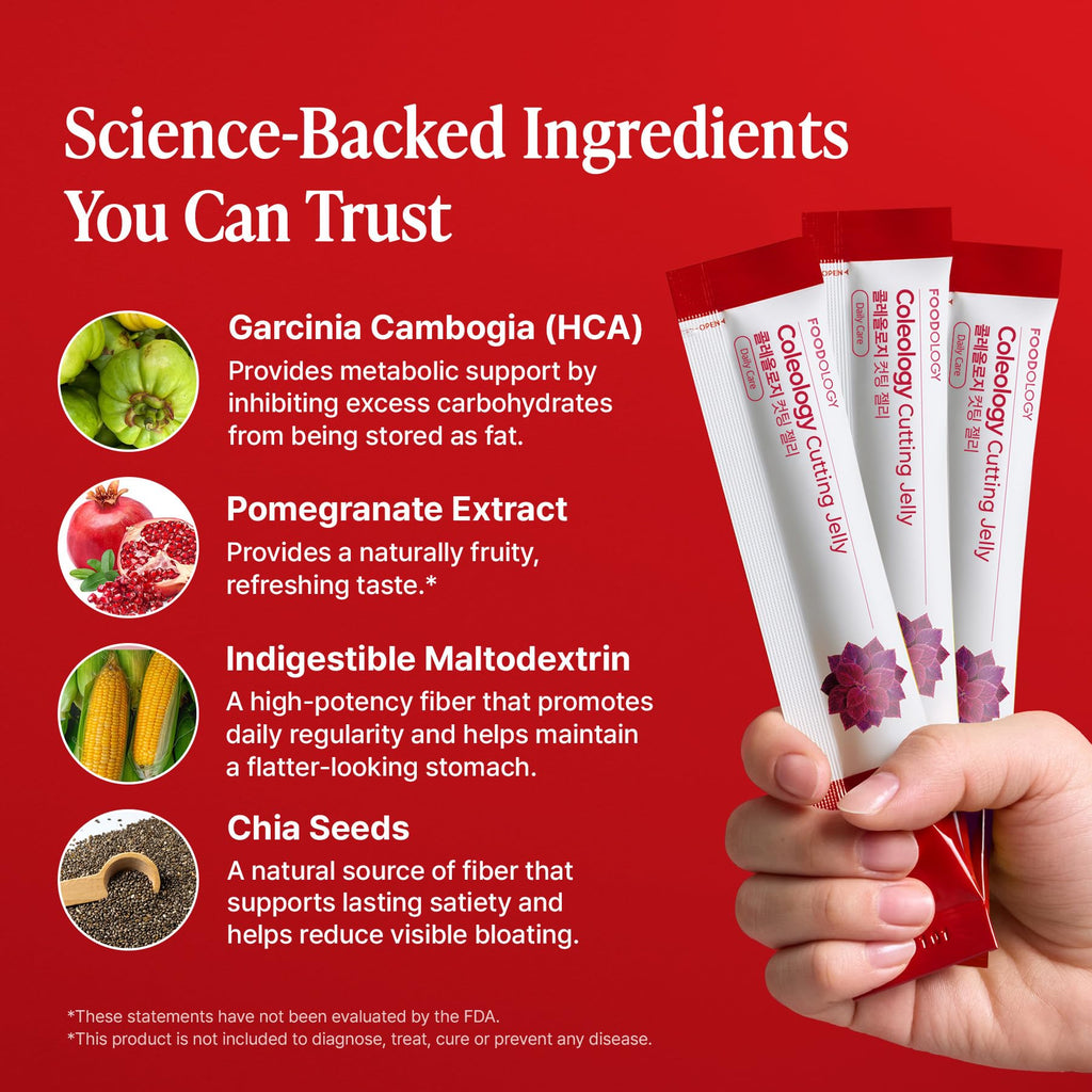 FOODOLOGY Coleology Cutting Stick Jelly (Pomegranate) – Dietary Fiber Supplement for Healthy Weight Management, Chia Seeds & Garcinia Cambogia