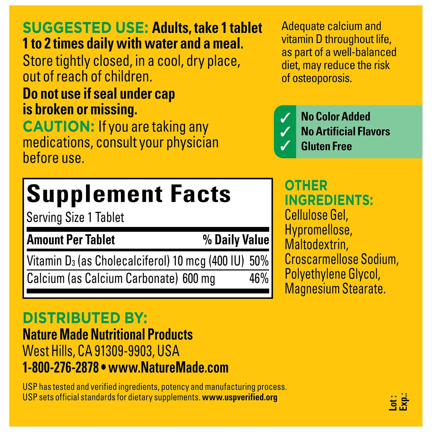 Nature Made Calcium 600 mg with Vitamin D3, Dietary Supplement for Bone Support, 220 Tablets