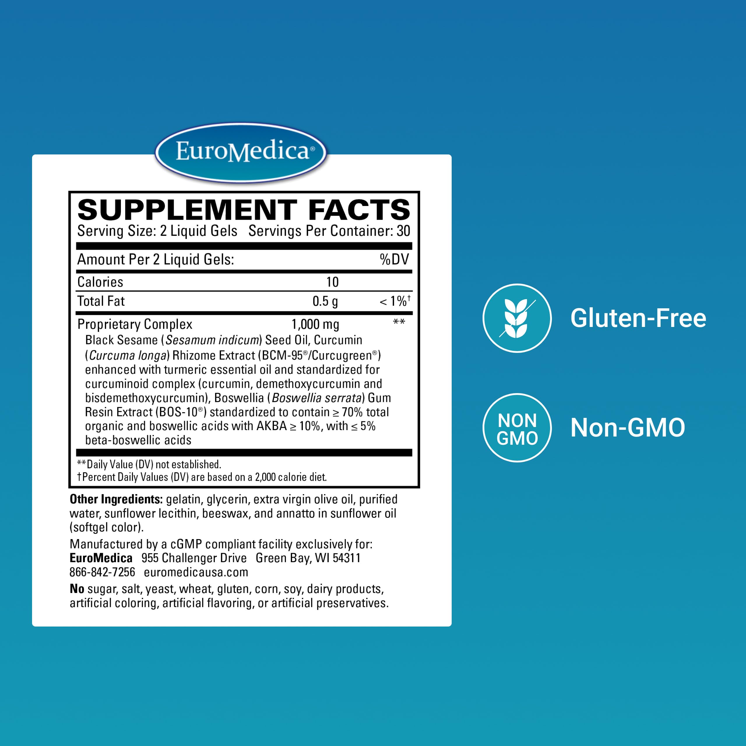 EuroMedica Acute Pain Relief - Dietary Supplement with BCM-95 Curcumin & BOS-10 Boswellia - Black Sesame Seed Oil Supplement to Support Relief of Occasional Discomfort - 60 Liquid Gels EuroMedicaBuy Supplements Australia