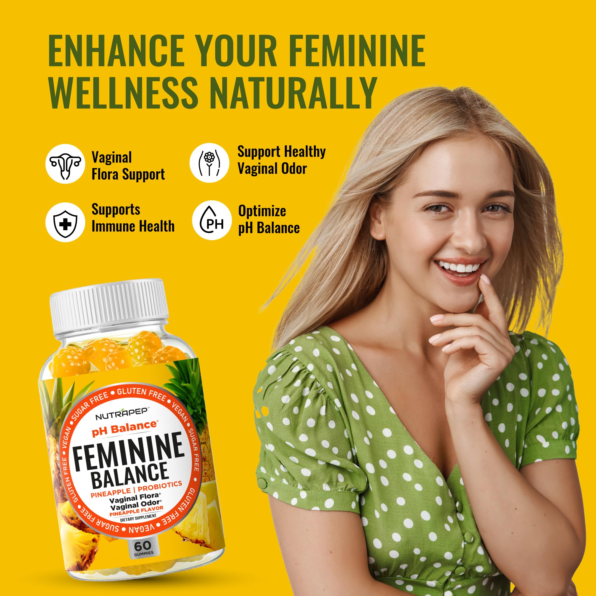 NutraPep Feminine Balance Probiotics Gummies for Women - Vaginal Health & Women's pH Balance Natural Gummy Supplement with Cranberry Pineapple Powder - Sugar Free Gluten Free Vegan (Pack of 2) NutraPepBuy Supplements Australia