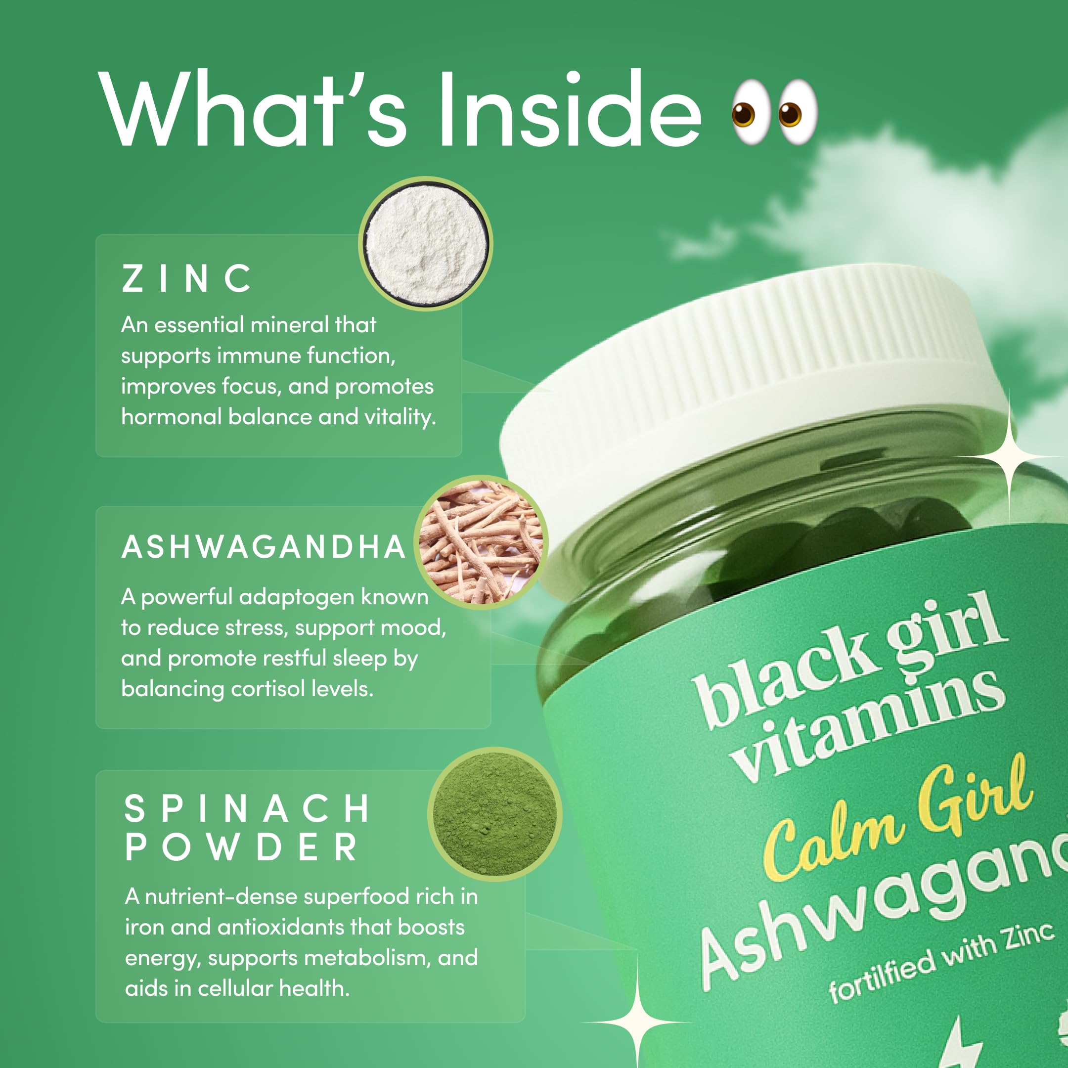 Black Girl Vitamins Calm Girl Ashwagandha + Zinc Gummies Stress Support, Promotes Relaxation & Mental Clarity, Supports Sleep & Immune Health
