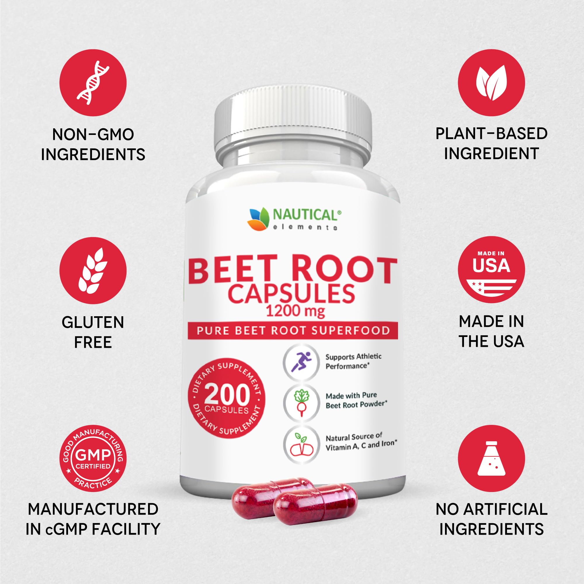 Beet Root Capsules - 1200mg Per Serving - 200 Beet Root Powder Capsules - Beetroot Powder Supports Blood Pressure, Athletic Performance, Digestive