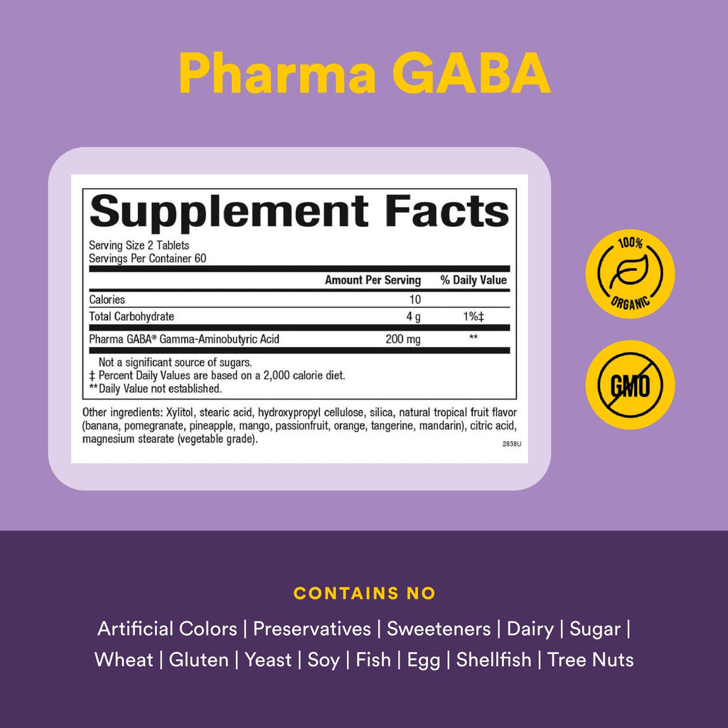 Natural Factors Pharma GABA - Dietary Supplement Supports Calm Sleep & Sleep Quality - Natural, Fast-Working Supplement Aids Focus & Brain Health - 120 Chewable Tablets (60 Servings) Natural Factors buy supplements Au
