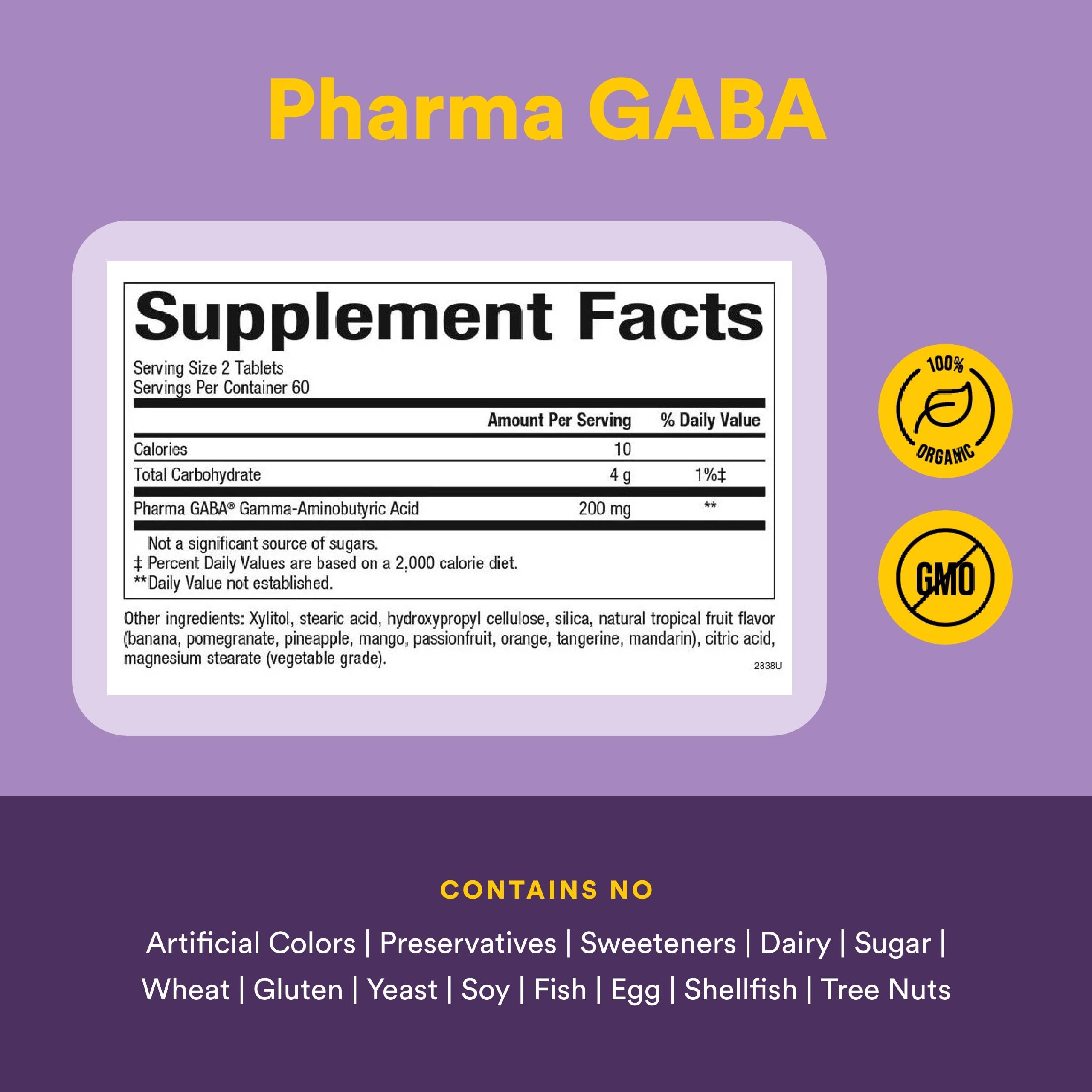 Natural Factors Pharma GABA - Dietary Supplement Supports Calm Sleep & Sleep Quality - Natural, Fast-Working Supplement Aids Focus & Brain Health - 120 Chewable Tablets (60 Servings) Natural Factors buy supplements Au