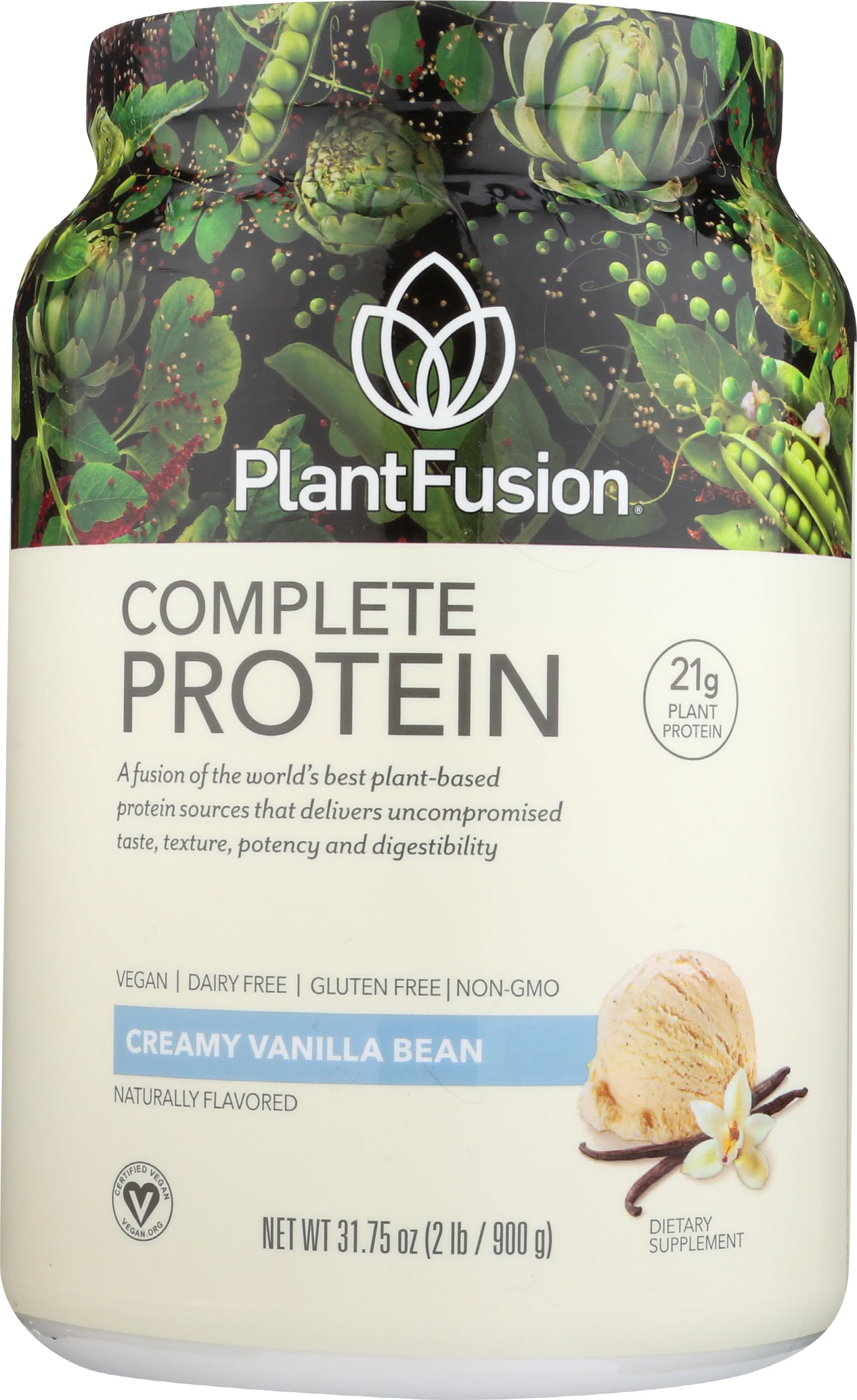 PlantFusion Complete Vegan Protein Powder - Plant Based Protein Powder With BCAAs, Digestive Enzymes and Pea Protein - Keto, Gluten Free, Soy Free, Non-Dairy, No Sugar, Non-GMO - Vanilla Bean 2 lb