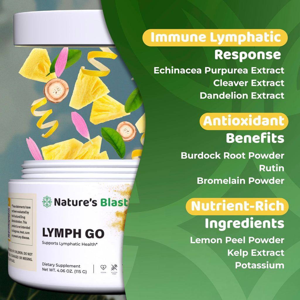 Lymph Go - Lymphatic Drainage Supplement for Women & Men - Lymph System Support - with with Bromelain, Echinacea, Burdock Root, Dandelion, Rutin, Kelp & More - 4.06 Oz - 30 Servings - Tropical Flavor NATURES BLAST buy supplements Au