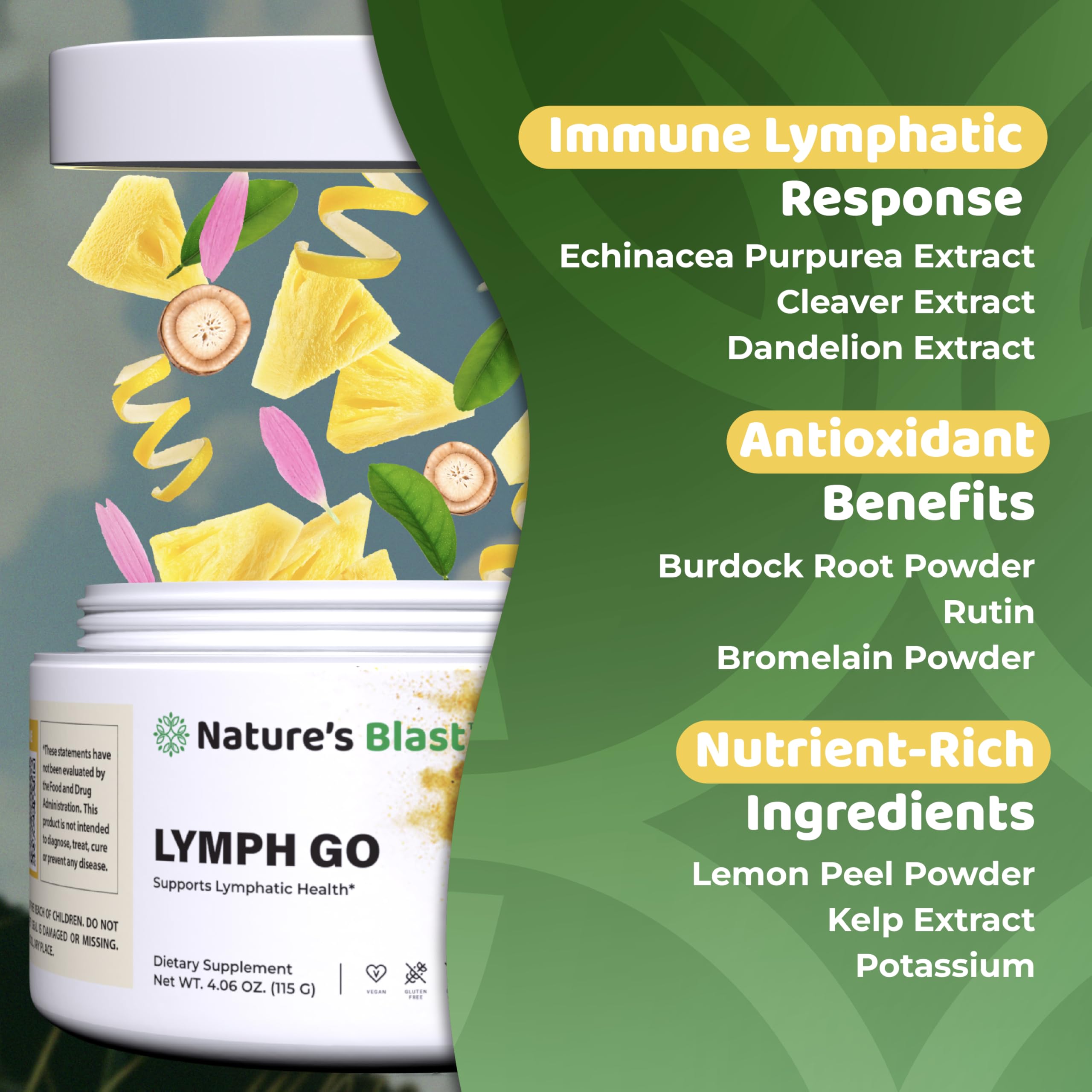 Lymph Go - Lymphatic Drainage Supplement for Women & Men - Lymph System Support - with with Bromelain, Echinacea, Burdock Root, Dandelion, Rutin, Kelp & More - 4.06 Oz - 30 Servings - Tropical Flavor NATURES BLAST buy supplements Au