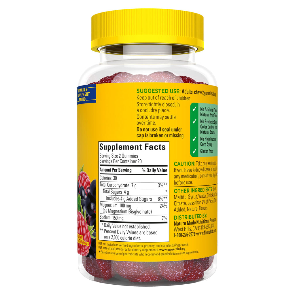 Nature Made High Absorption Magnesium Glycinate Gummies 100 mg per Serving, Muscle, Nerve, Bone and Heart Support, Magnesium Supplement, 40 Magnesium Gummies, 20 Day Supply Nature MadeBuy Supplements Australia