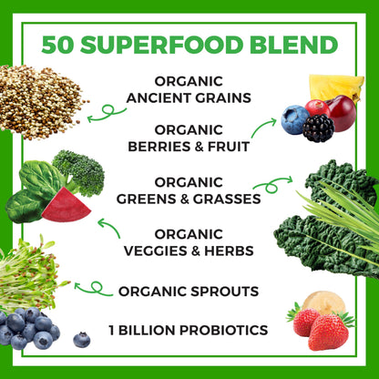 Orgain Organic Greens Powder + 50 Superfoods, Original - 1 Billion Probiotics for Digestive Health, Antioxidants, Vegan, Plant-Based, Gluten-Free, Non-GMO