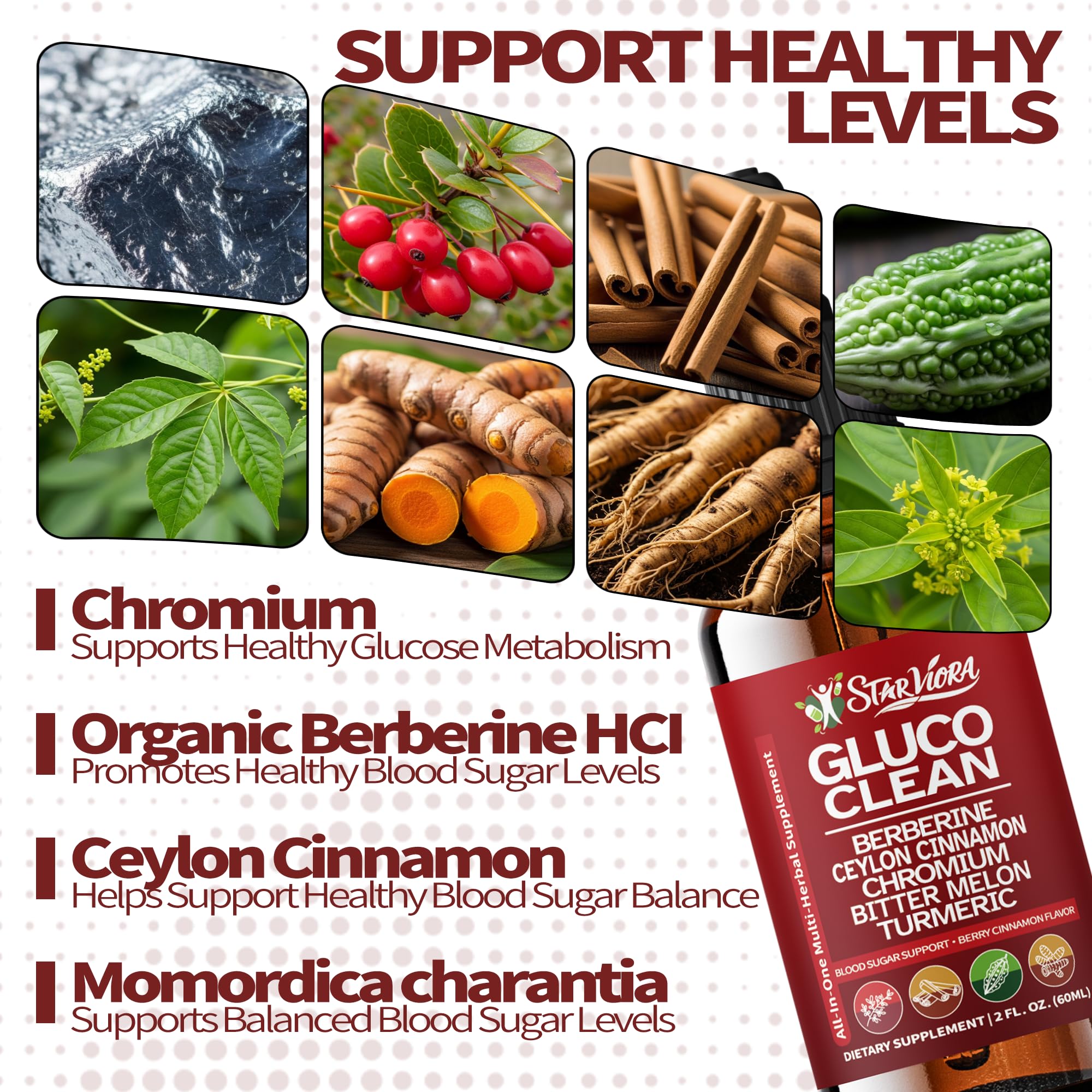 StarViora Gluco Clean Sugar-Free Herbal Blend with Berberine & Chromium, Bitter Melon, Ginseng and Alpha Lipoic Acid for Daily Wellness StarVioraBuy Supplements Australia