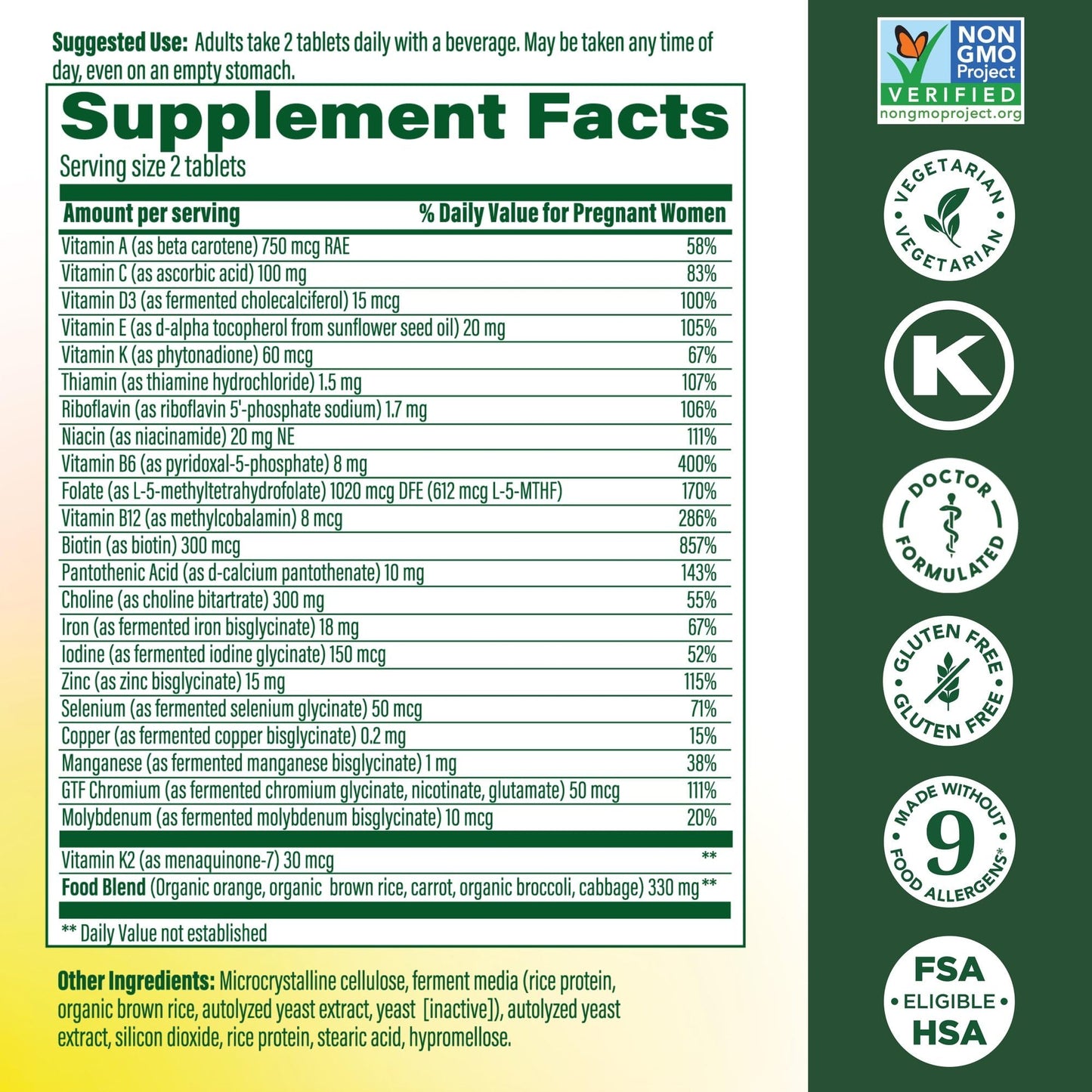 MegaFood Baby & Me 2 Prenatal Vitamin and Minerals - Vitamins for Women - with Folate (Folic Acid Natural Form), Choline, Iron, Iodine, and Vitamin C