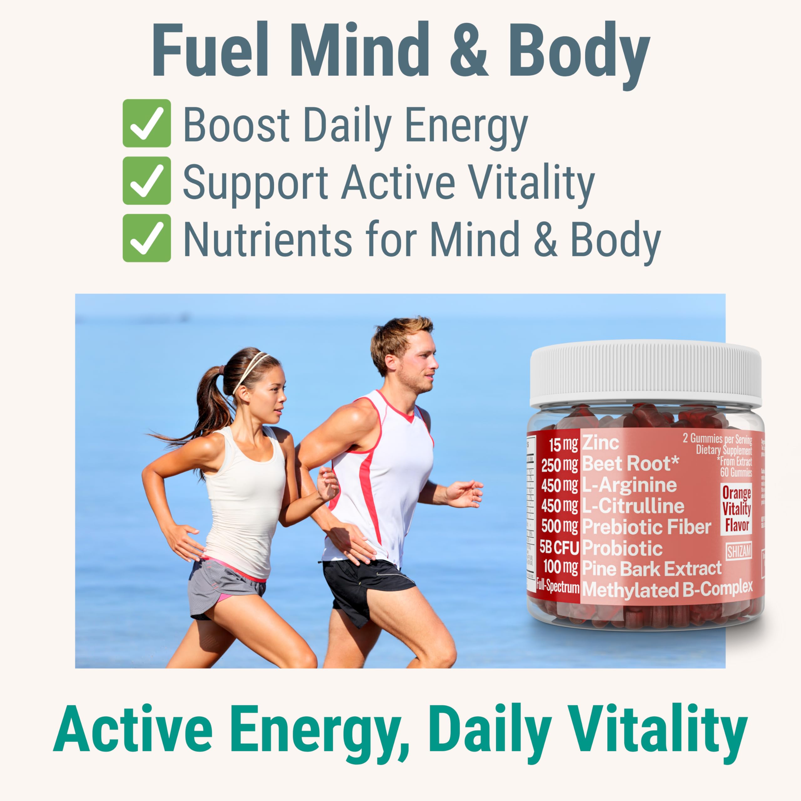 Pine Bark Extract L-Arginine L-Citrulline Beetroot Probiotic Fiber Methylated B Complex Zinc Gummies for Women Men Adults Kids w. Chicory Root Inulin 5-MTHF B6 P5P Powder Capsule Pill Supplement Alt SHIZAMBuy Supplements Australia