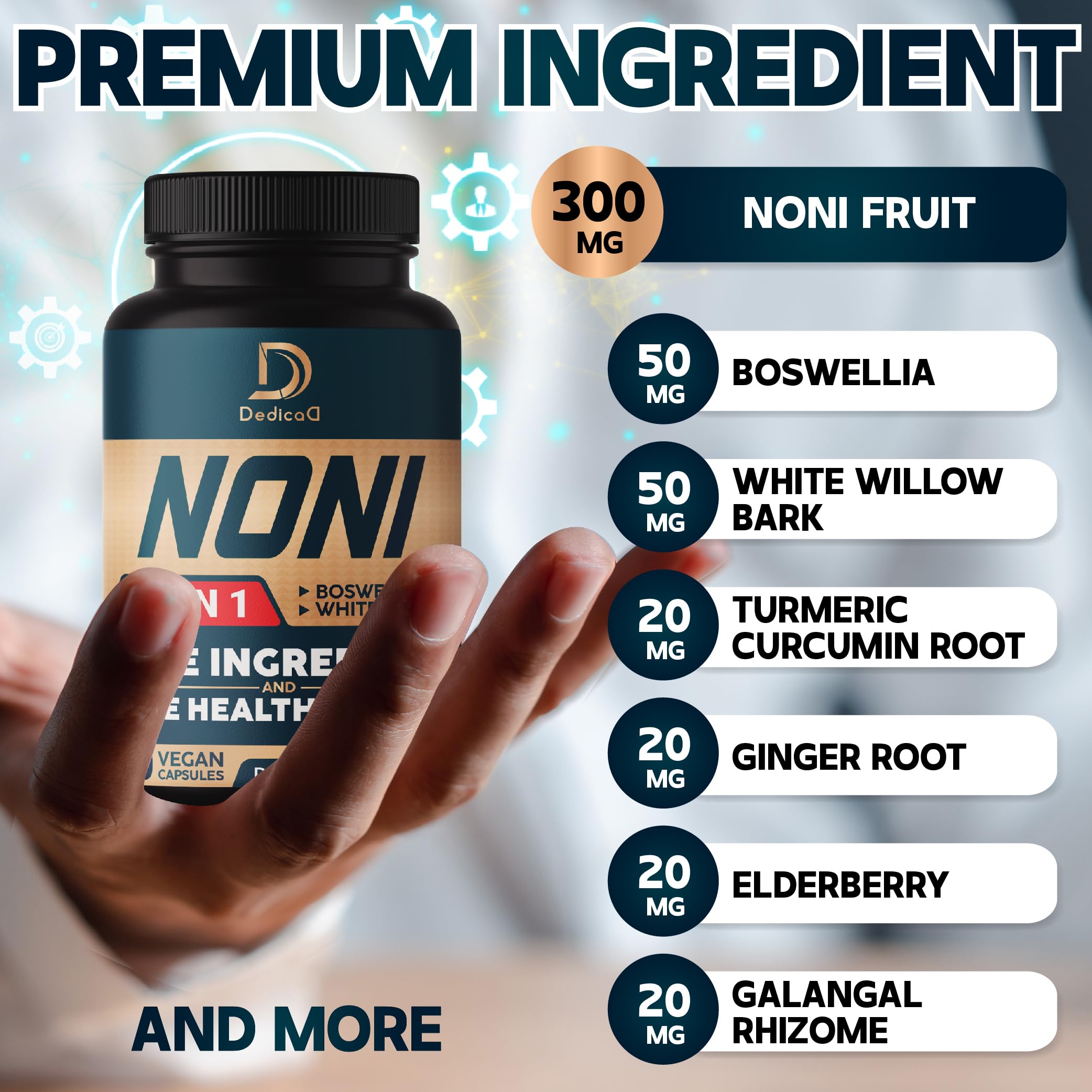 DEDICAD 10in1 Noni Capsules - 4 Month Supply with Elderberry, Boswellia, Turmeric, Ginger & More - Support Muscle, Joint, Digestive & Immune - 2 Packs of 60 Vegan Capsules, Non-GMO & Gluten-Free DEDICAD buy supplements Au