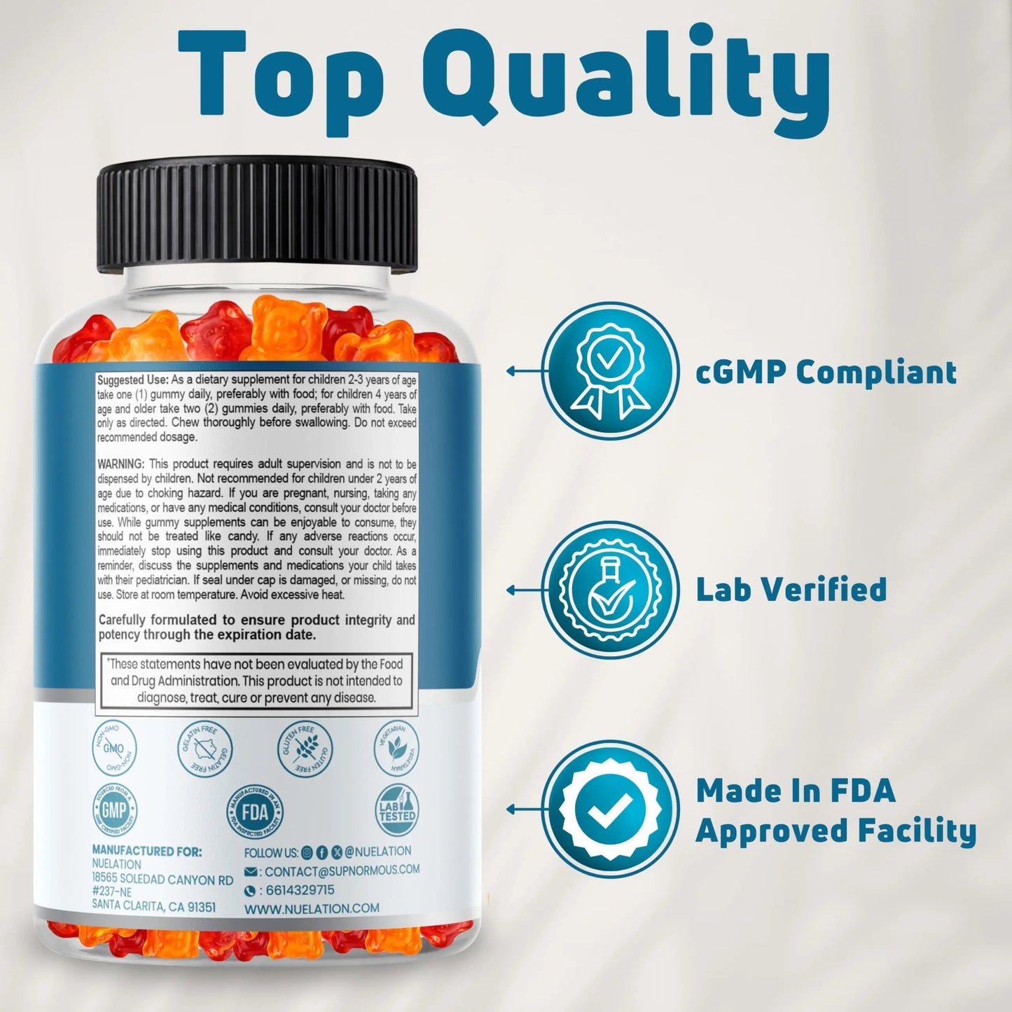 NUELATION Kids Multivitamin Gummies, 30-60 Day Supply with 14 Essential Kids Vitamins & Minerals. Toddler Vitamins for Overall Wellness. Non-GMO, Gelatin-Free, Gluten-Free, Vegetarian Children Vitamin NUELATION