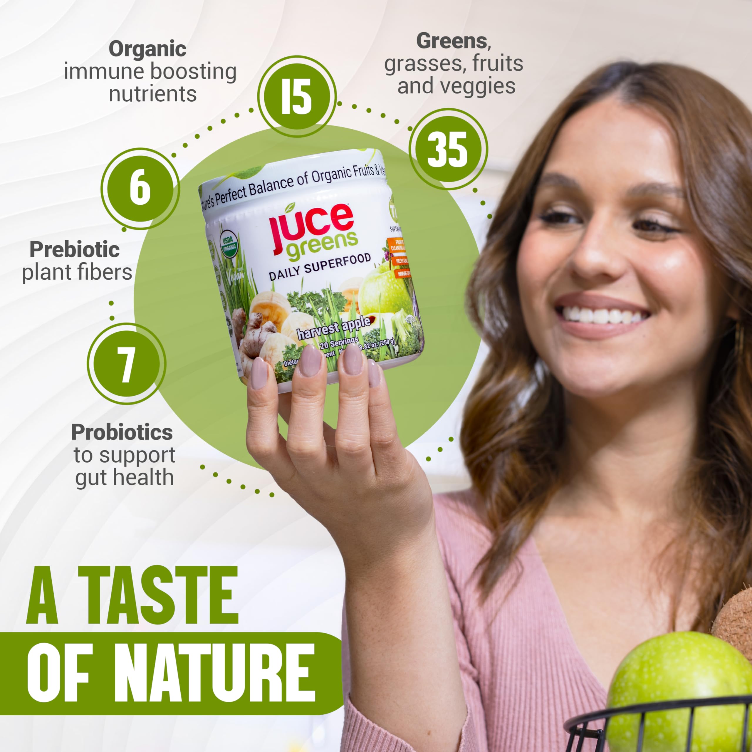 Terra Kai Organics JUCE Green Superfood Powder, Organic Fruits and Veggies Supplement W/ 77 Superfoods Plus Prebiotic Probiotic Blend, Harvest Apple Flavor - 20 Servings (250 g) Terra Kai OrganicsBuy Supplements Australia