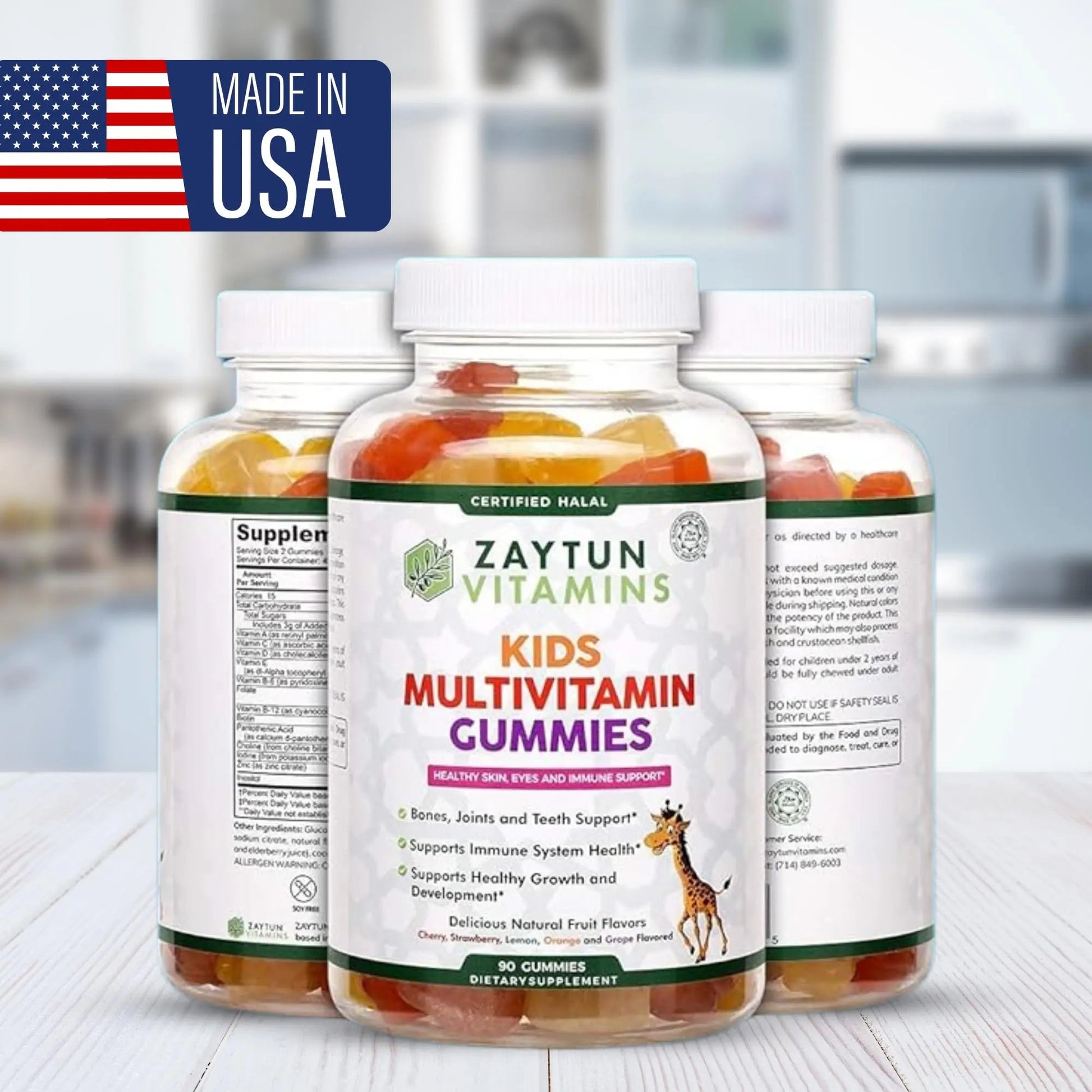 Zaytun Halal Vitamins for Kids Multivitamin Gummies, Naturally Sourced Vitamin A, C, D, E, B6, B12, Biotin - Vegetarian, No Gelatin Zaytun Vitamins