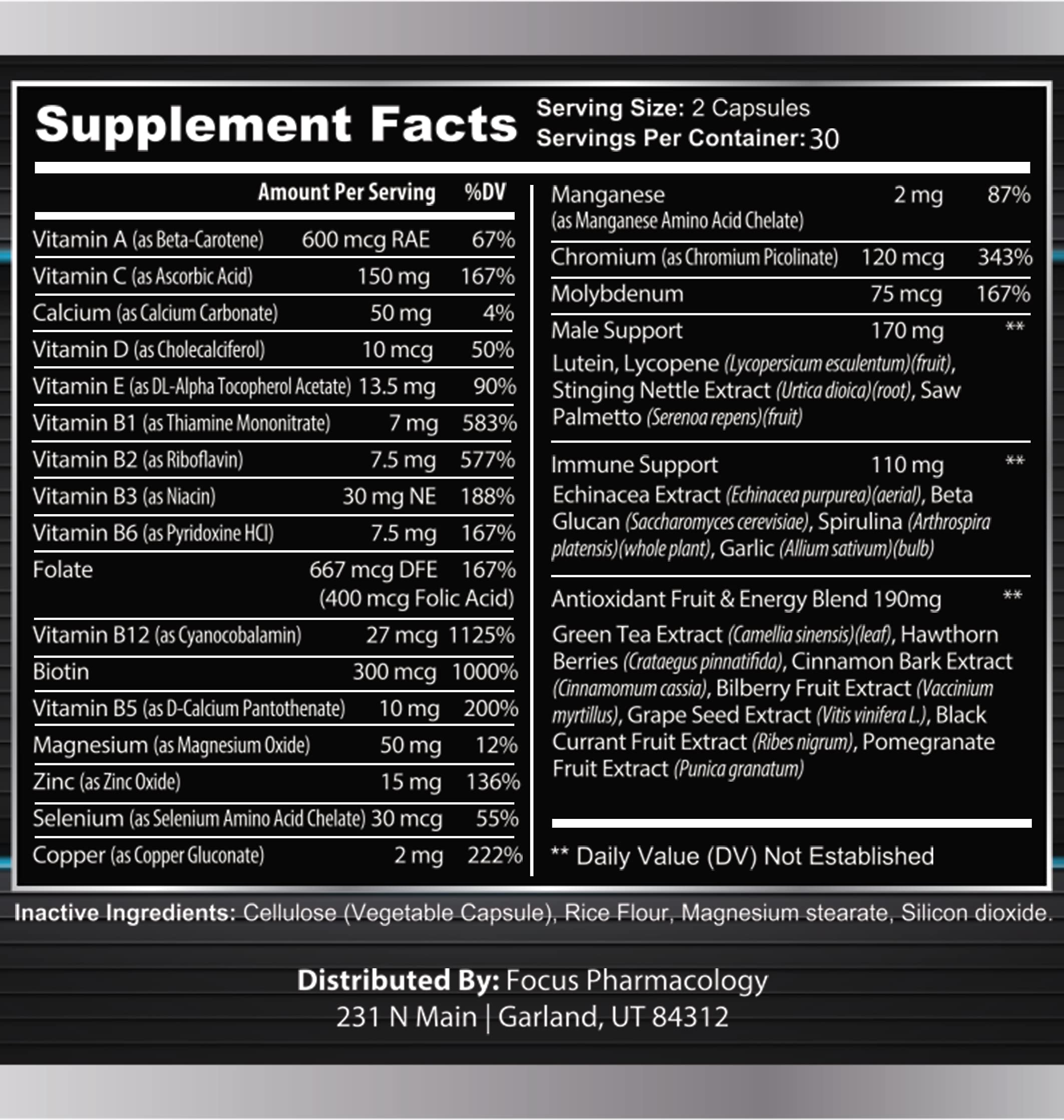 Focus Pharmacology Men's Daily Super Multi-Vitamin for Men - 60 Ct Blend of Vitamins, Minerals, Plus Herbs for Prostate Health and General Energy/Focus Focus PharmacologyBuy Supplements Australia
