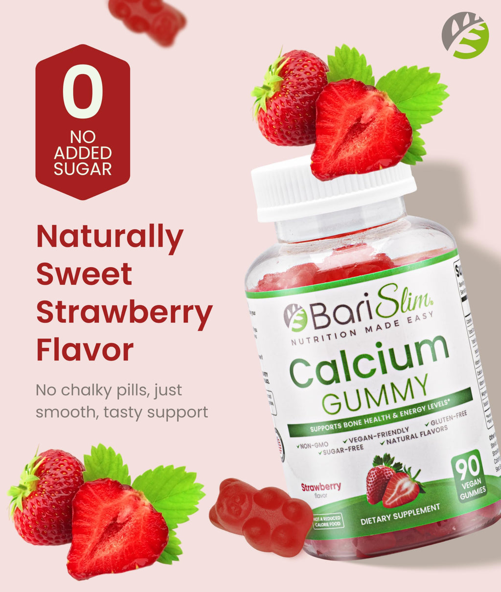 BariSlim Bariatric Calcium Gummies - Specially Formulated Bariatric Vitamins for Patients After Weight Loss Surgery - Supports Energy Levels & Bone Health | Strawberry (90 Vegan Gummies) BariSlim buy supplements Au
