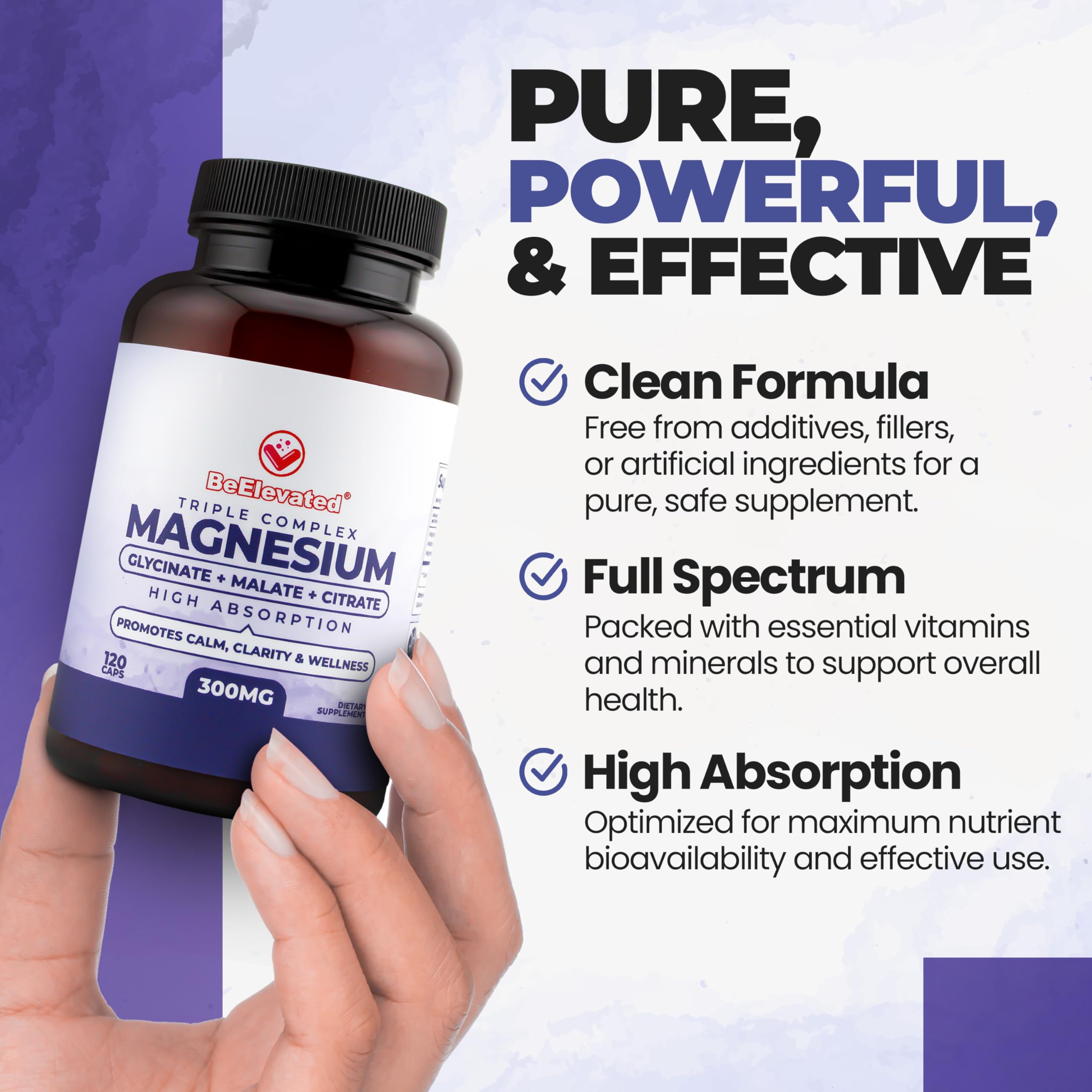 BeElevated High Absorption Triple Magnesium Complex for Sleep, Relaxation & Muscle Support – 300mg of Magnesium Glycinate, Citrate & Malate – Gentle on Stomach – Non-GMO, Vegan – 120 Capsules BeElevated buy supplements Au