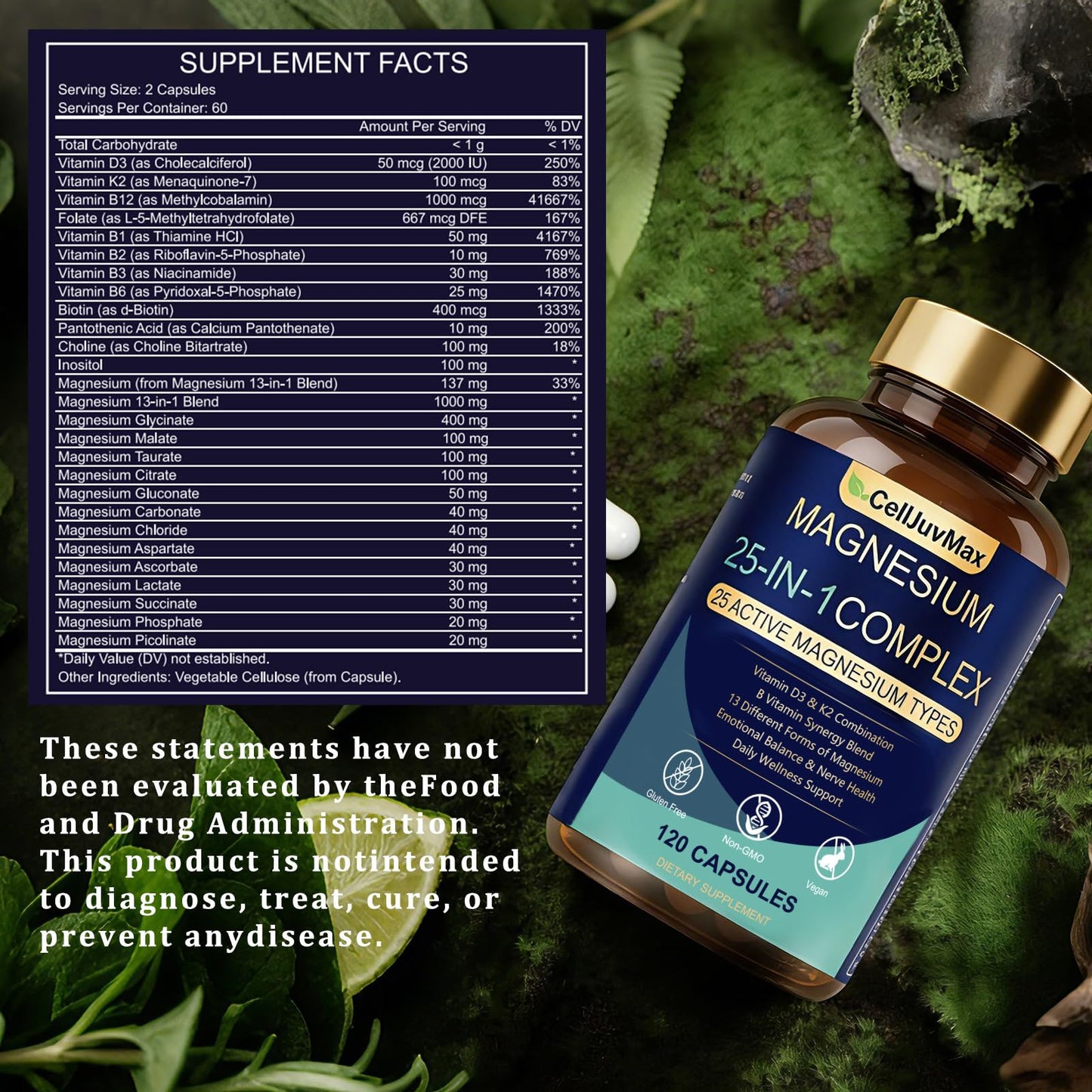 25-in-1 Magnesium Complex | Multi-Form Absorbable Blend for Daily Nutritional Support, 120 Vegan Caps (1) PBZPBZ buy supplements Au