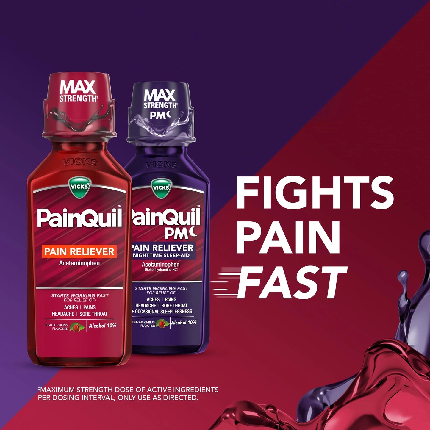 Vicks PainQuil & PainQuil PM Pain Relief Liquid, 1000mg Acetaminophen, 2x12 oz VicksBuy Supplements Australia