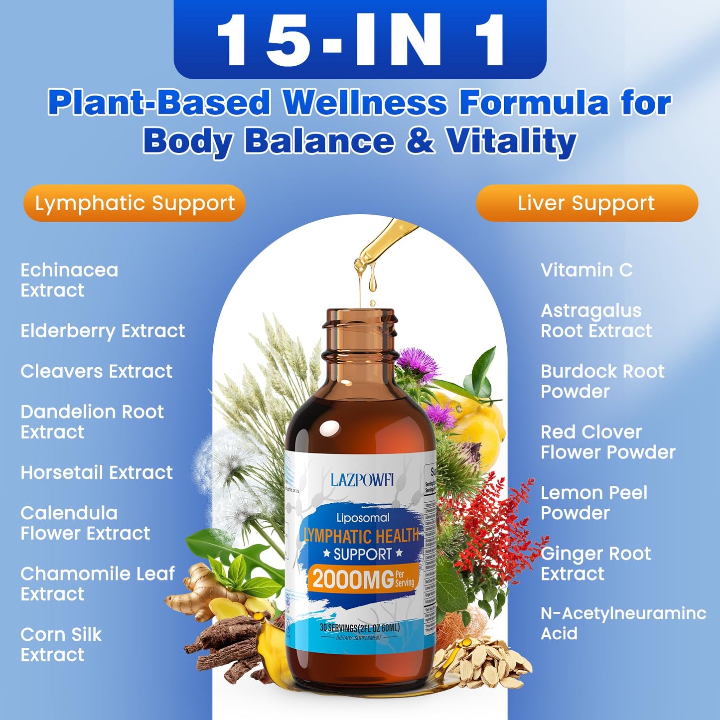 Lazpowfi Lymphatic Drainage Drops – Liposomal Lymphatic Drainage Supplements with Echinacea 500mg, Elderberry, Burdock Root & Dandelion – Liquid Lymphatic Drops, 2 fl oz Lazpowfi buy supplements Au