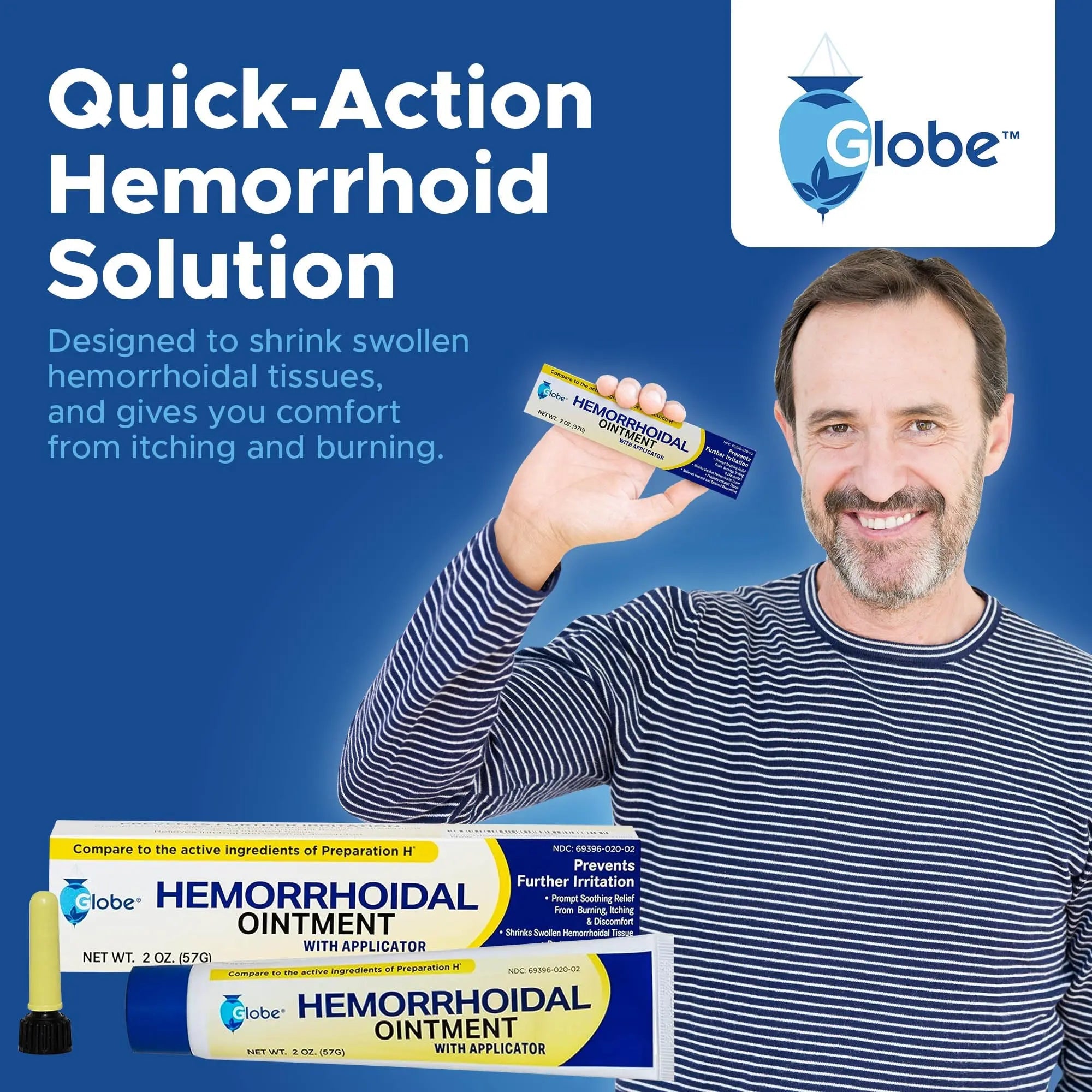 Globe Hemorrhoidal Ointment w/ Applicator, Phenylephrine HCl, Petrolatum Mineral Oil, Maximum Strength Formula for Burning, Discomfort & Itching, 2 oz Hemorrhoidal OintmentBuy Supplements Australia
