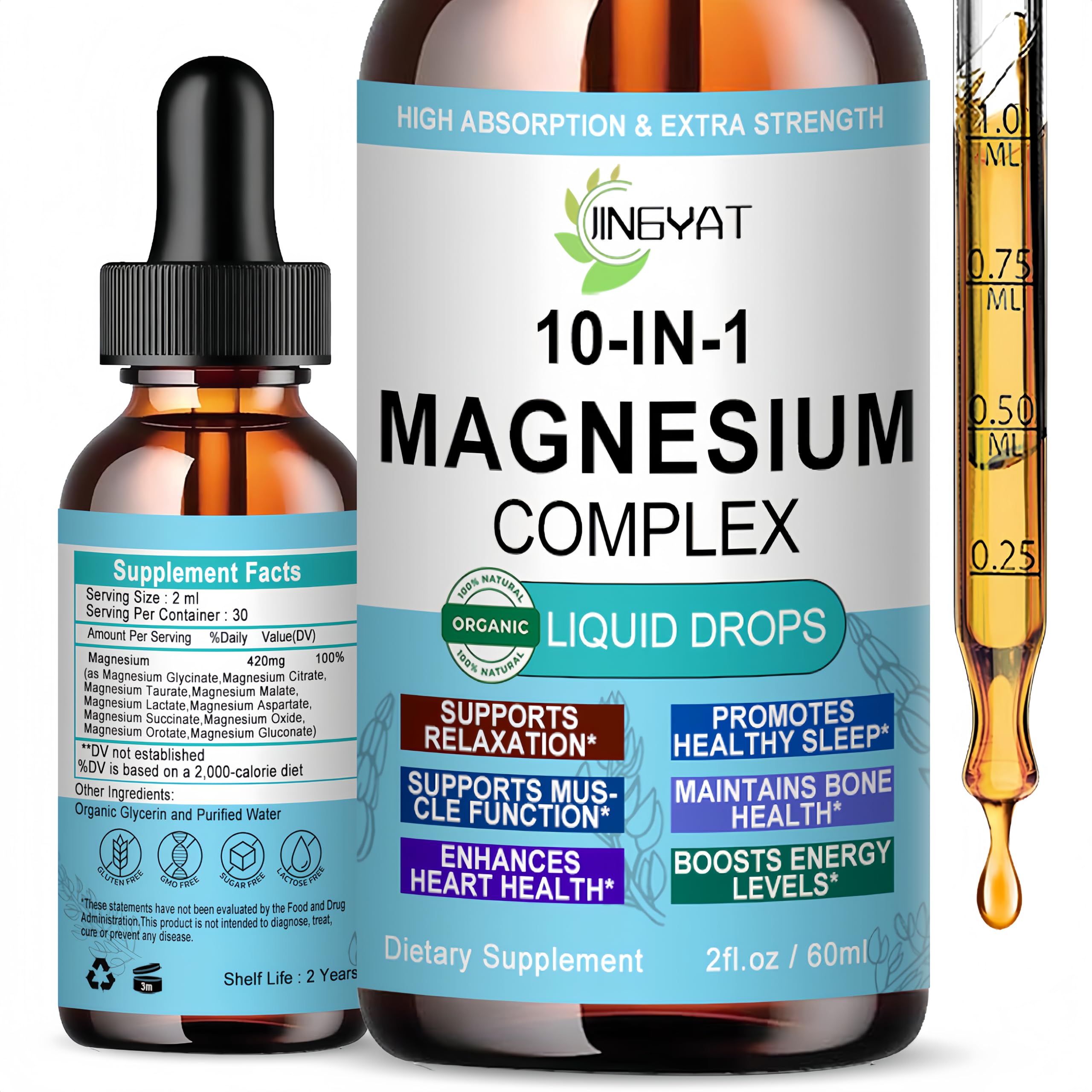 High Absorption Magnesium Complex Drops | 10-in-1 Liquid Magnesium Complex for Women & Men with Glycinate,Citrate,Taurate | for Stress Relief,Sleep,Heart Health | Vegan,Non-GMO,Fast-Acting Formula JINGYAT buy supplements Au
